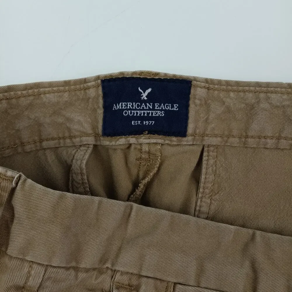 American Eagle Outfitters Men's Khaki Tan Flat Front Shorts Size 33